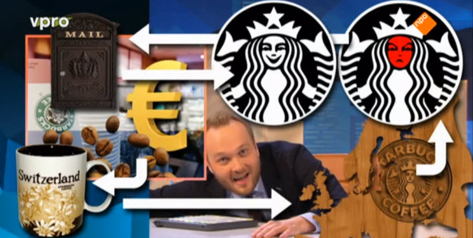 Lubachs dubbele satire: op Starbucks'belastinbgtrucs en infantilisering van het nieuws.